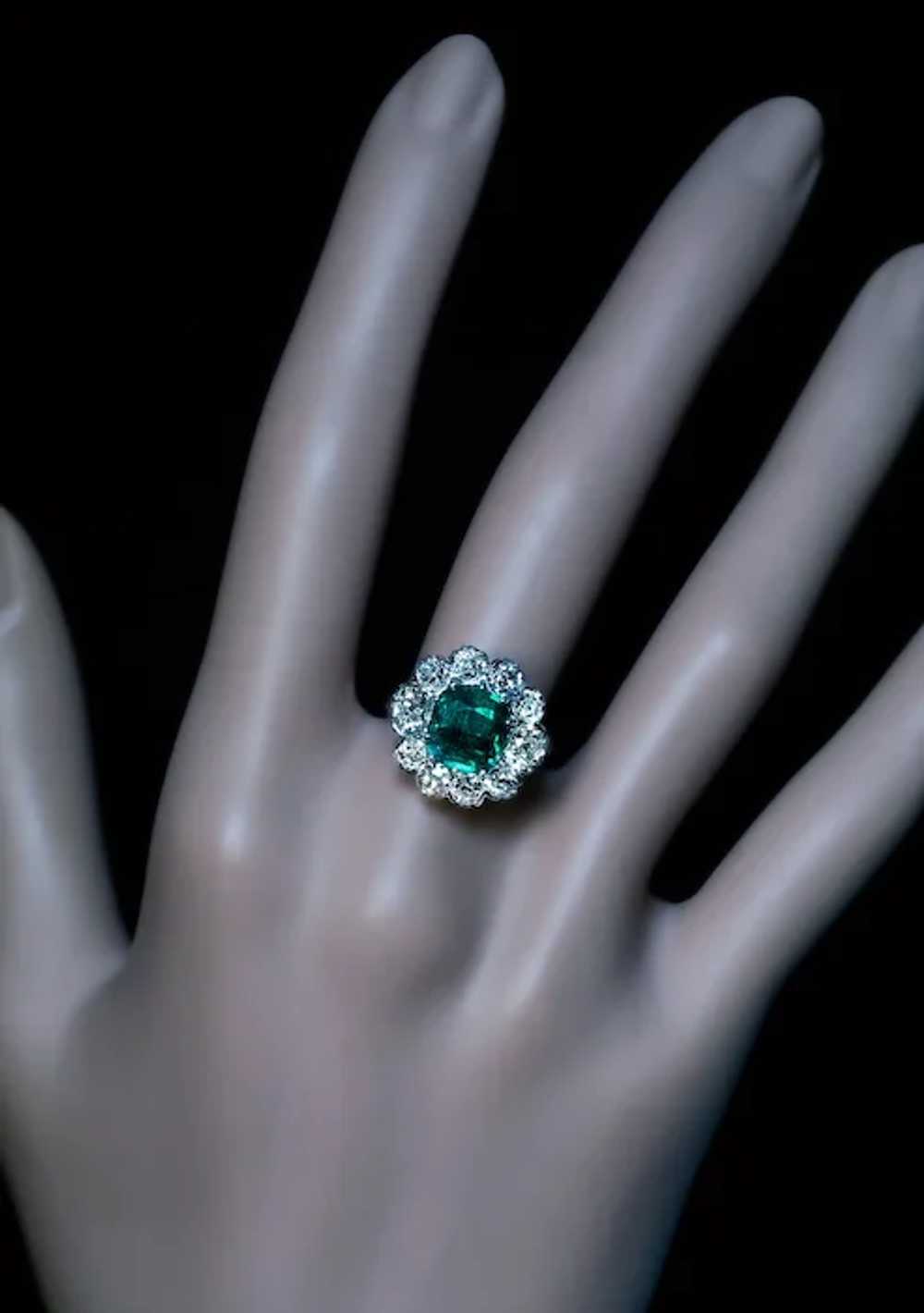 Vintage Emerald And Old Mine Cut Diamond Engageme… - image 3