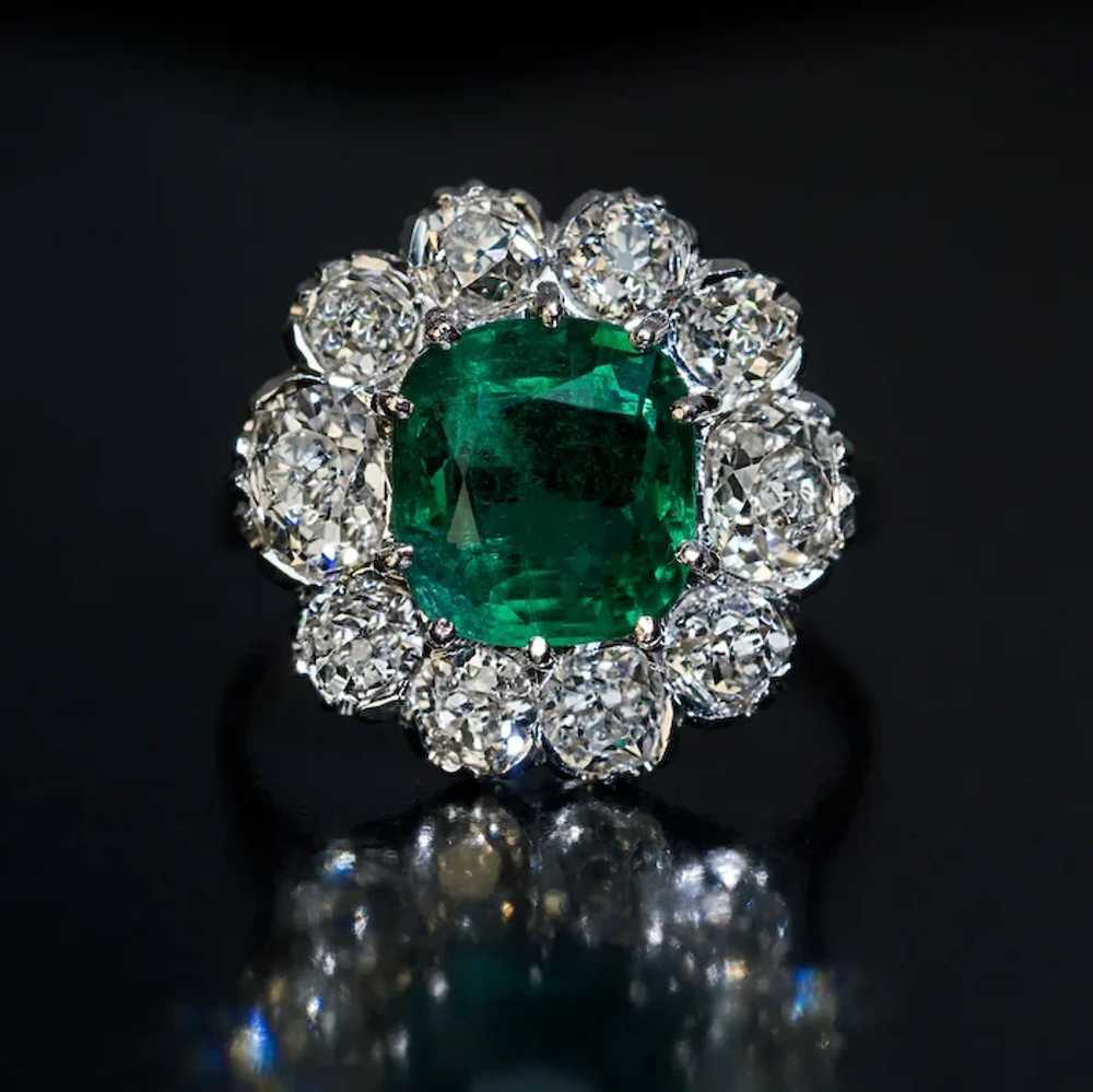 Vintage Emerald And Old Mine Cut Diamond Engageme… - image 4