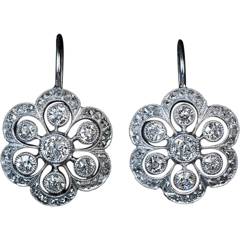 Antique Edwardian Platinum Diamond Earrings Ref: … - image 1
