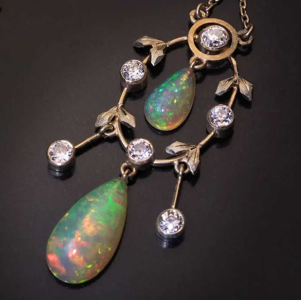 Belle Epoque Antique Opal Diamond Gold Necklace R… - image 3
