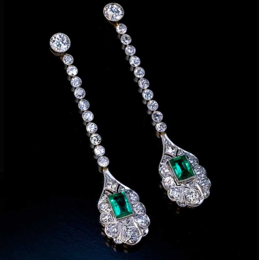 Antique Art Deco Emerald Diamond Ear Pendants - image 5