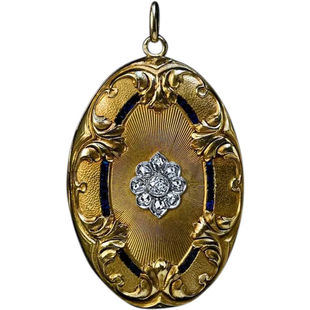 Large Belle Epoque Antique Jeweled Gold Pendant L… - image 1