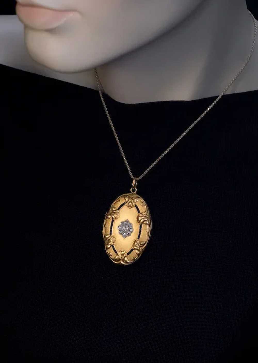 Large Belle Epoque Antique Jeweled Gold Pendant L… - image 2