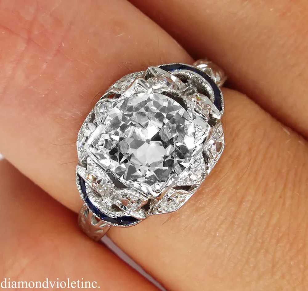 Antique 1.71CT Old Euro Diamond Sapphire Engageme… - image 2
