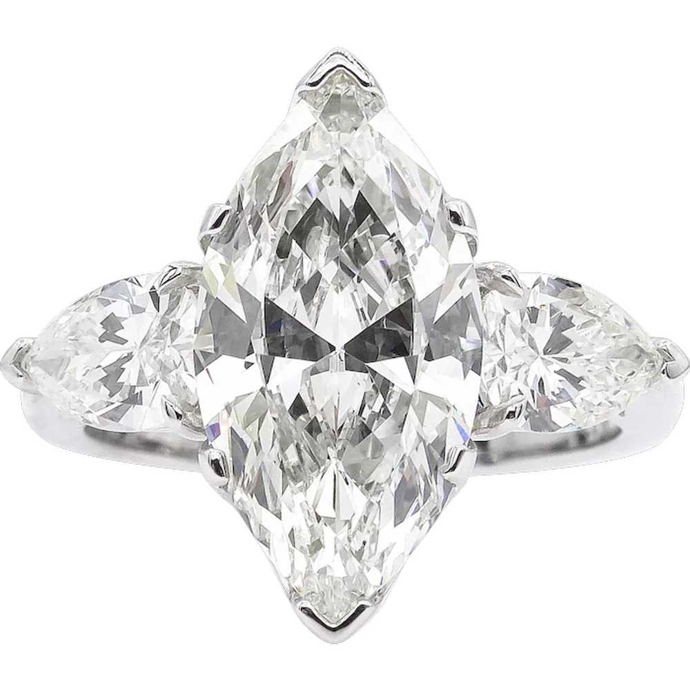 Vintage 4.29ct Marquise Diamond 3 Stone Engagemen… - image 1