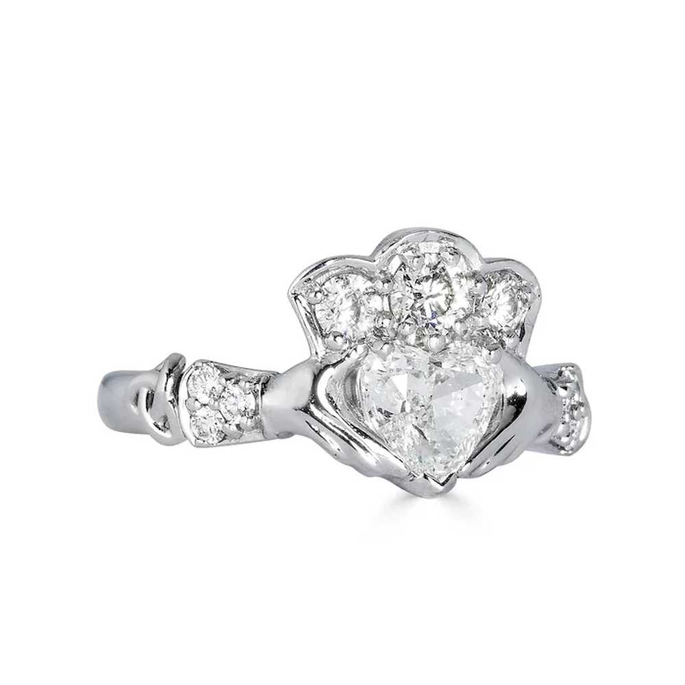 GIA 1.43ct Estate Vintage Heart Diamond Claddagh … - image 2