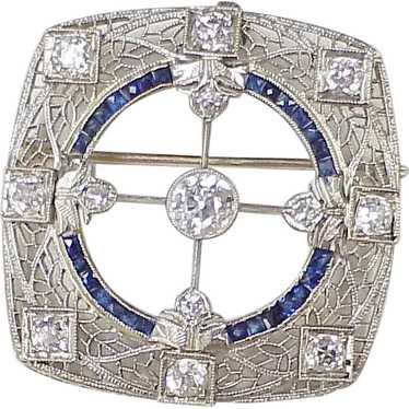 Edwardian Era Diamond & Sapphire Brooch / Pendant… - image 1