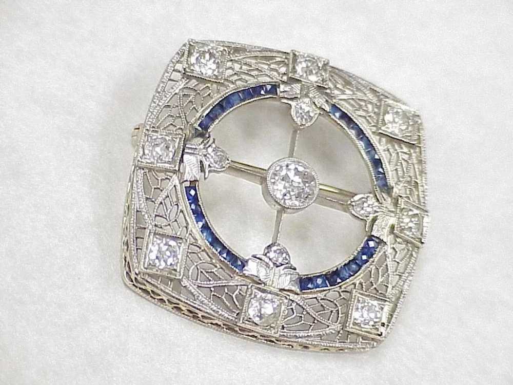 Edwardian Era Diamond & Sapphire Brooch / Pendant… - image 2
