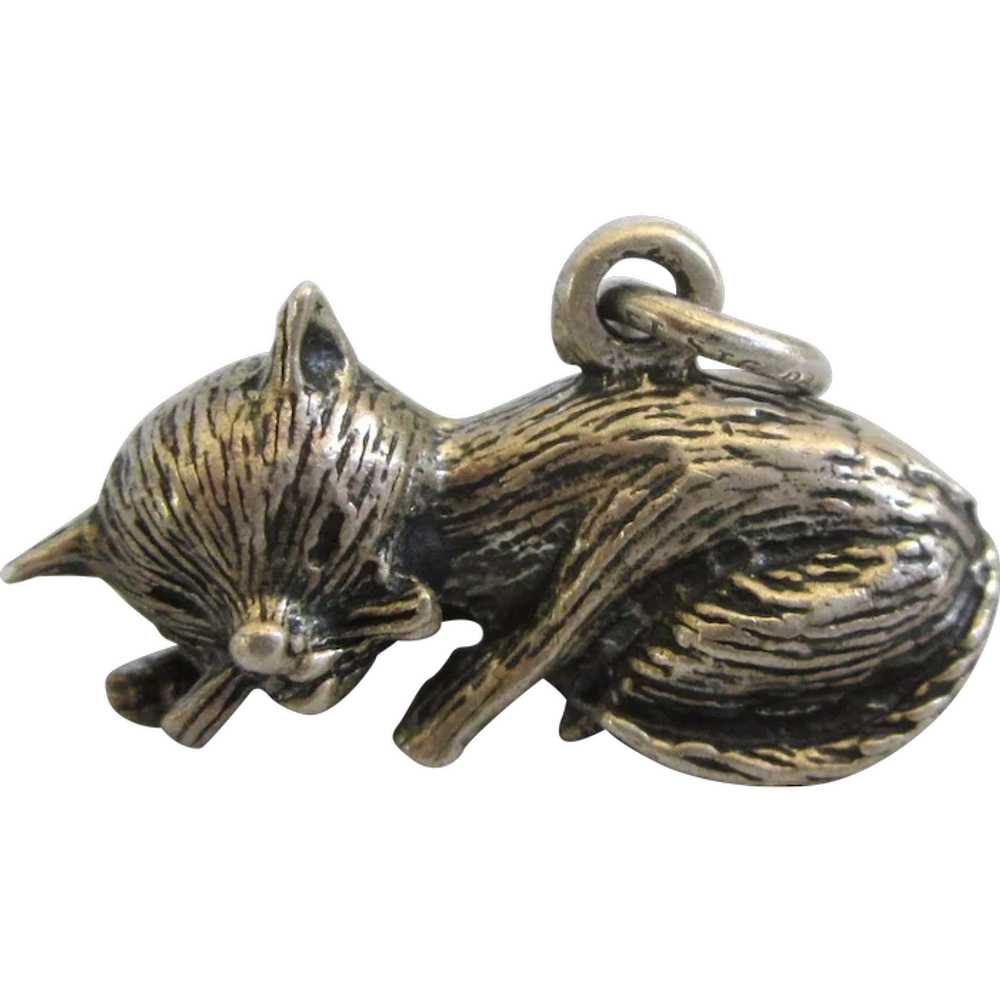 Vintage Sterling Silver Sleeping Cat 3-D Charm or… - image 1