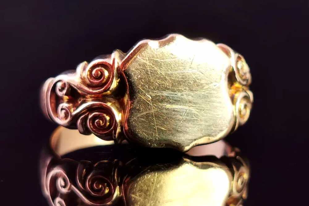 Antique 9k Rose Gold signet ring, heavy - image 2