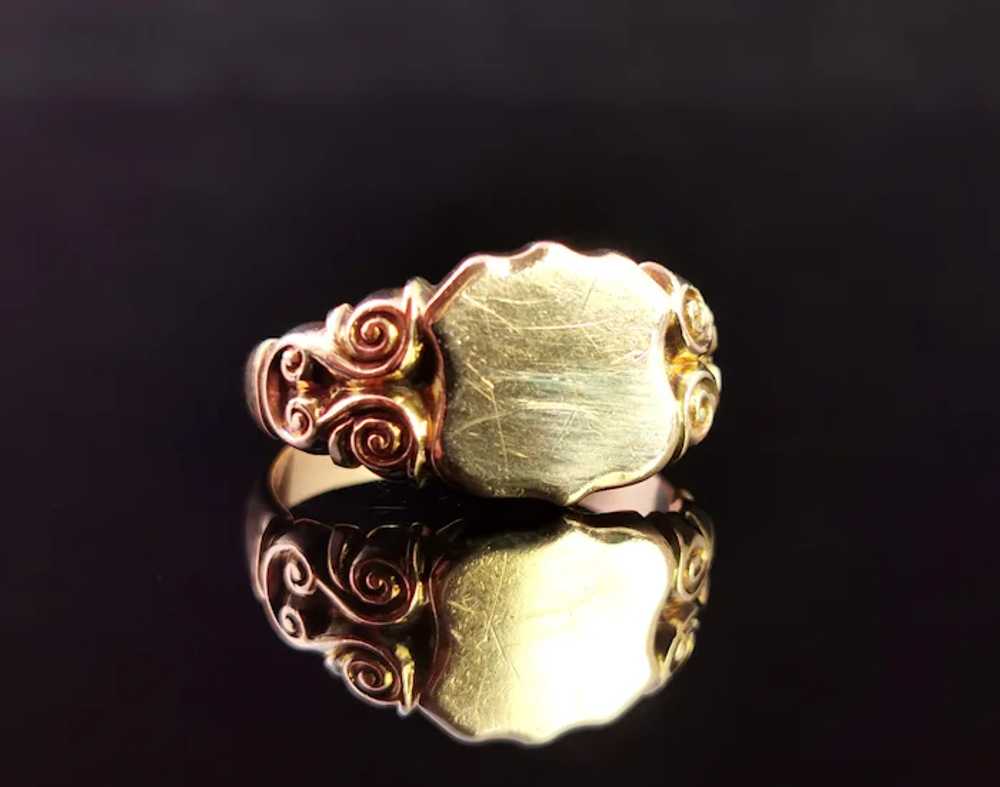 Antique 9k Rose Gold signet ring, heavy - image 3