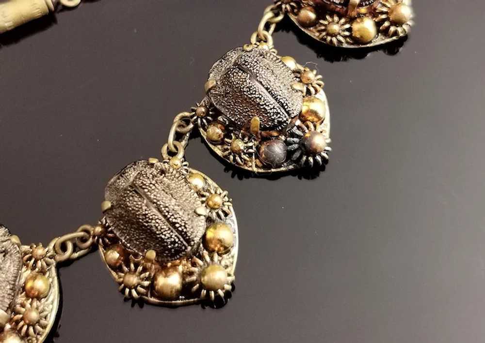 Vintage Real scarab beetle necklace, gilt, c1940s - image 8