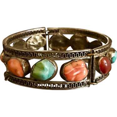 A silver gilt Asian coral,turquoise natural stone… - image 1