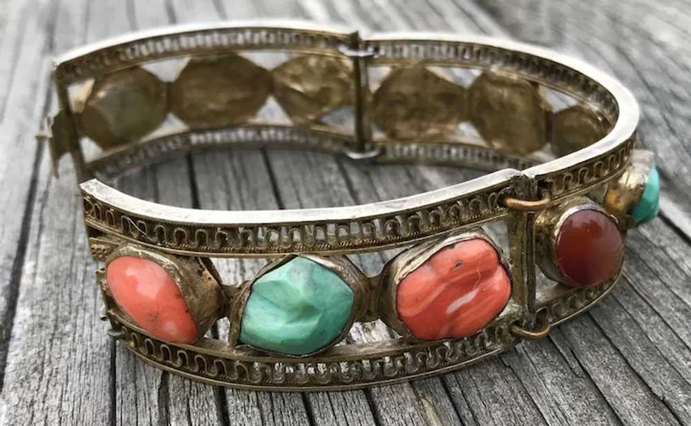 A silver gilt Asian coral,turquoise natural stone… - image 6
