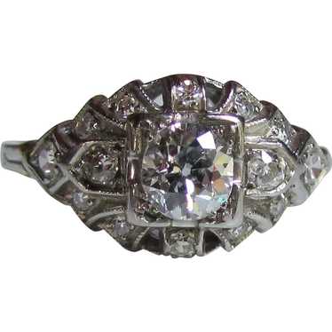 Antique 18K White Gold Diamond Ring Circa 1920 .6… - image 1
