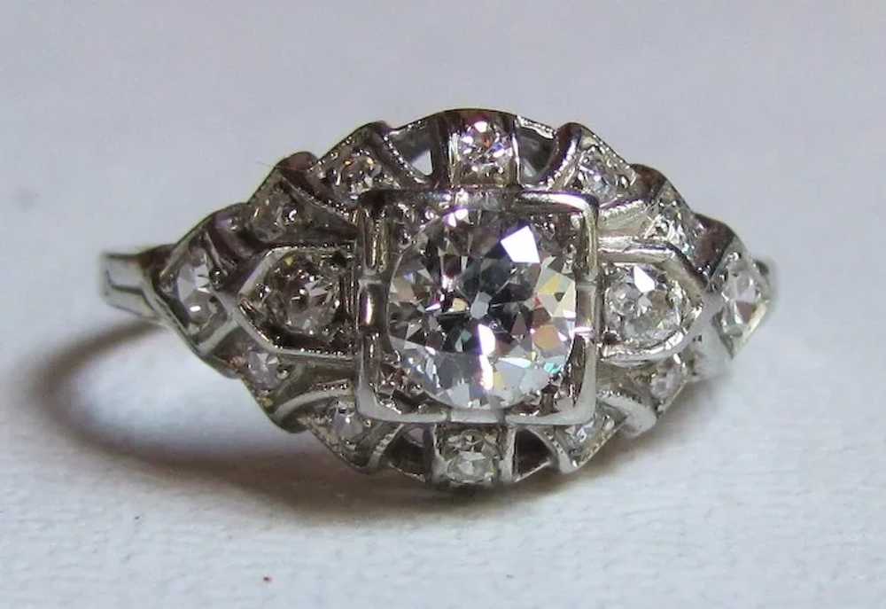 Antique 18K White Gold Diamond Ring Circa 1920 .6… - image 2