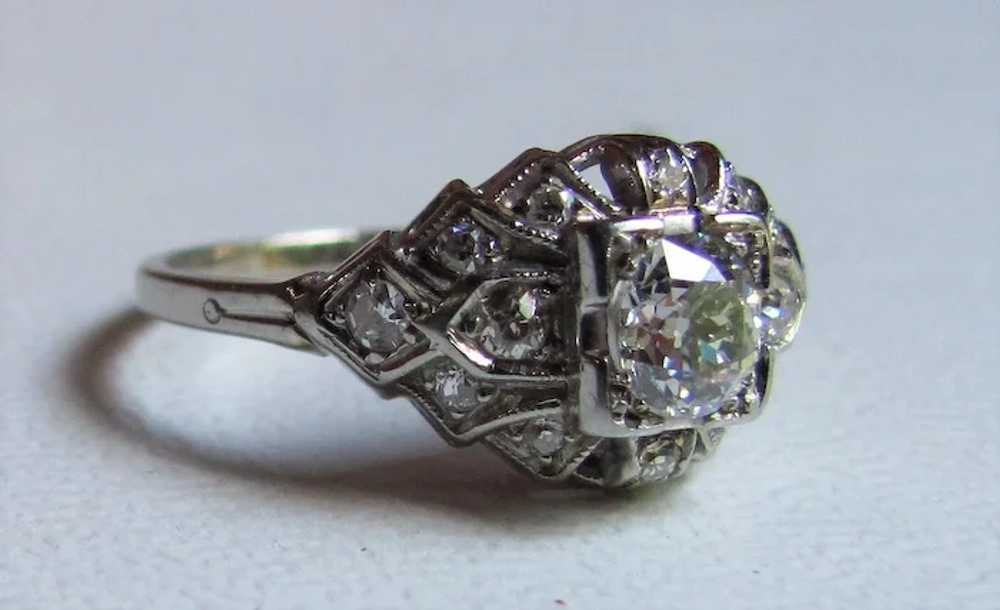Antique 18K White Gold Diamond Ring Circa 1920 .6… - image 3