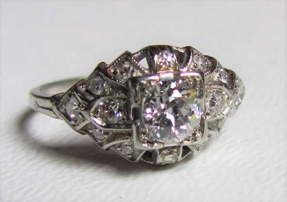 Antique 18K White Gold Diamond Ring Circa 1920 .6… - image 6