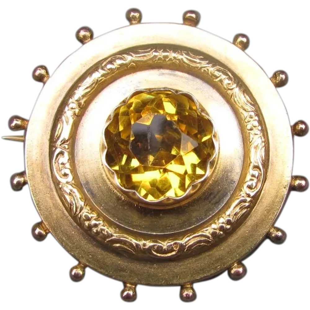 Antique Victorian Etruscan Revival Citrine Brooch… - image 1