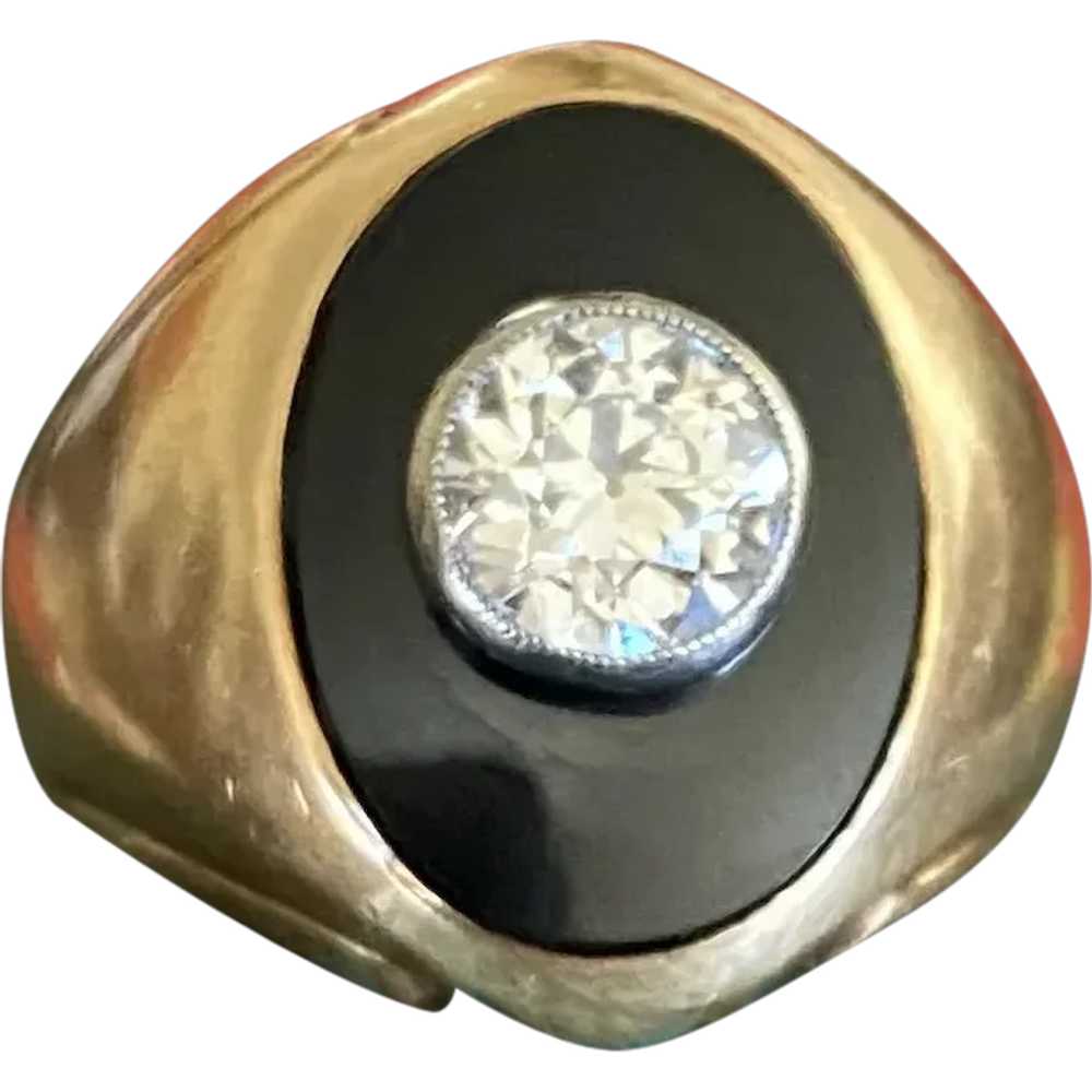 Antique Diamond & Onyx Signet Ring 14k - image 1