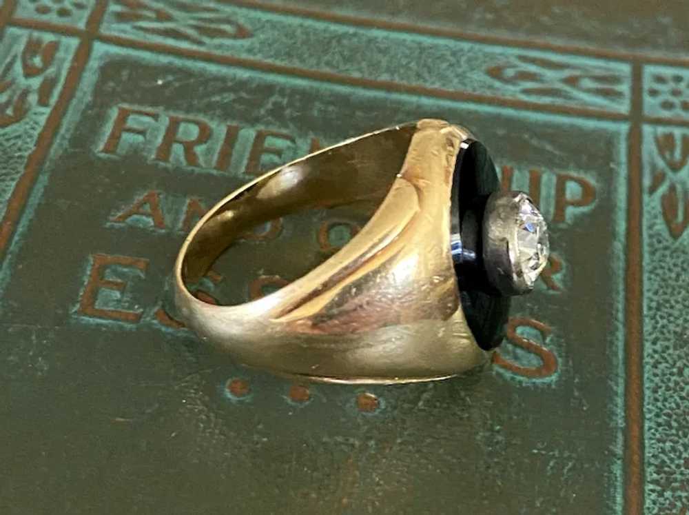 Antique Diamond & Onyx Signet Ring 14k - image 2