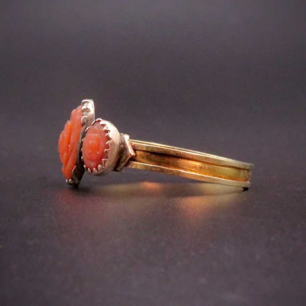 Victorian 18K Gold, Silver & Carved Coral Ring - image 2