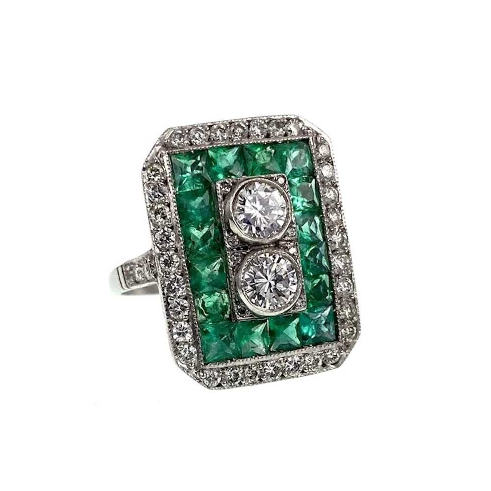 Antique Emerald & Diamond Art Deco Platinum Ring - image 2