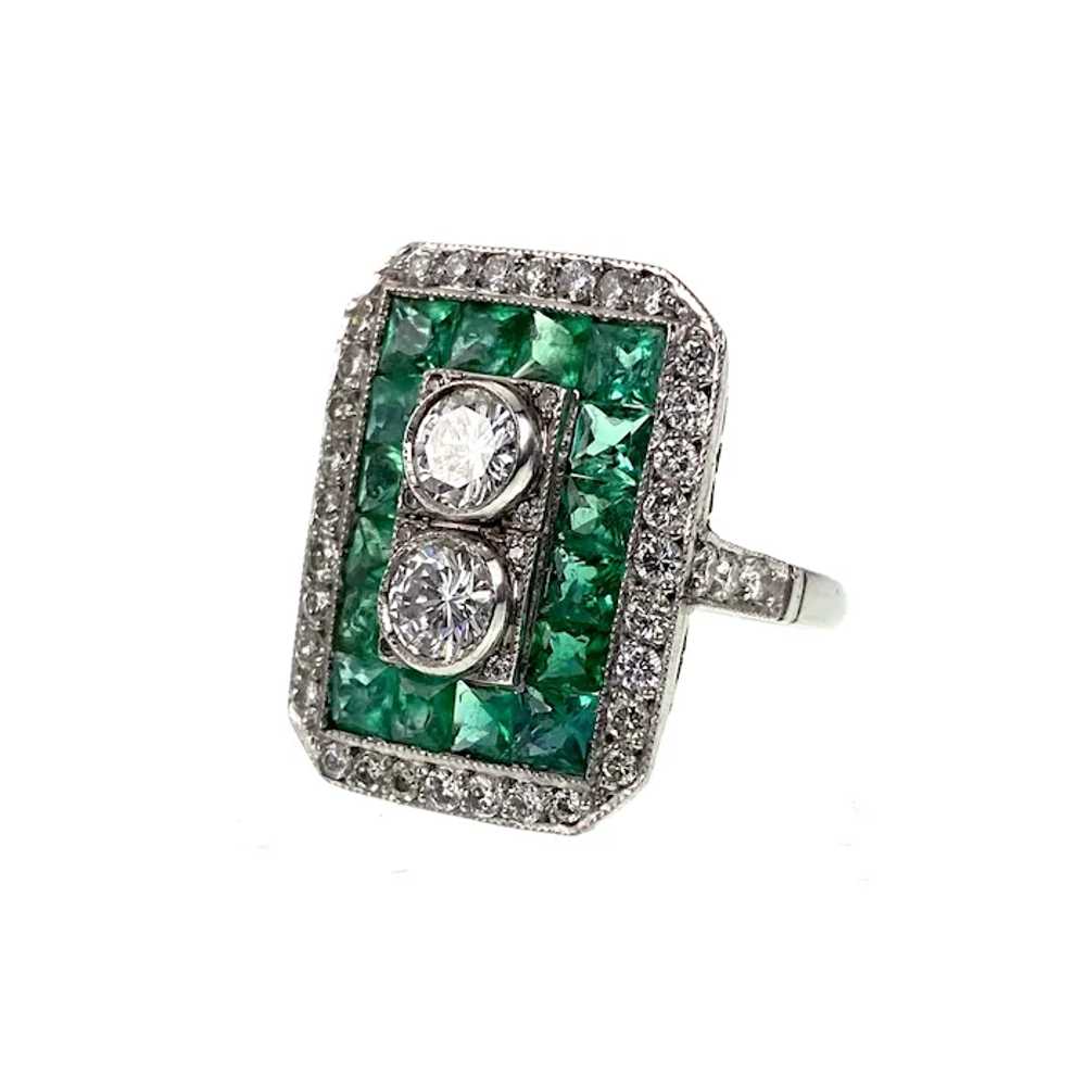 Antique Emerald & Diamond Art Deco Platinum Ring - image 3