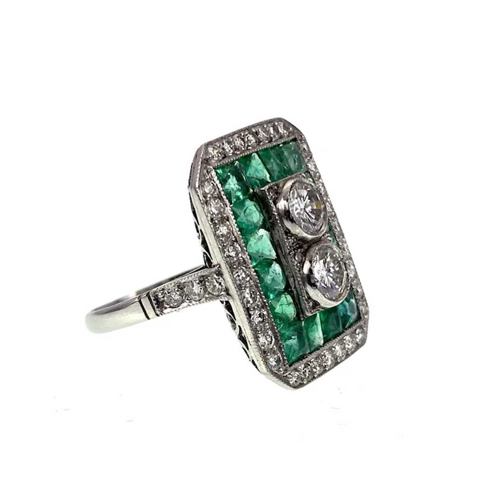 Antique Emerald & Diamond Art Deco Platinum Ring - image 4