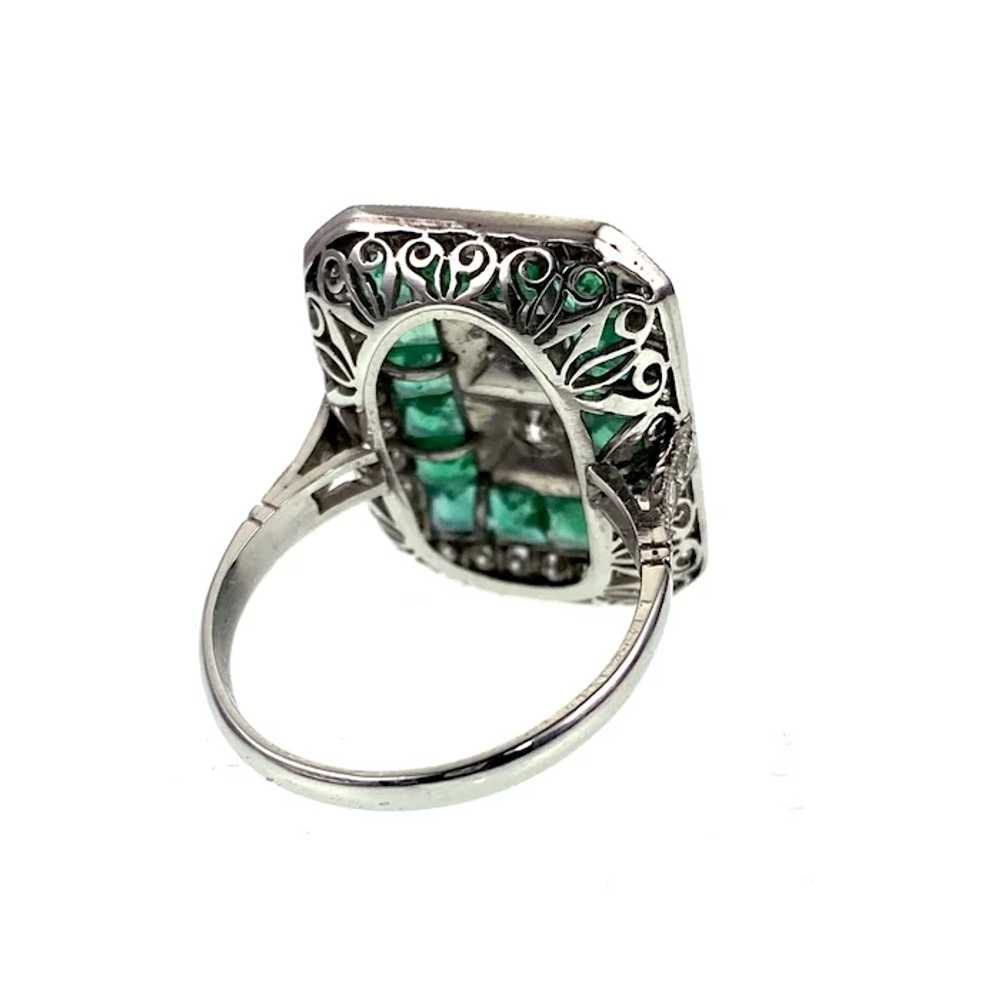 Antique Emerald & Diamond Art Deco Platinum Ring - image 5