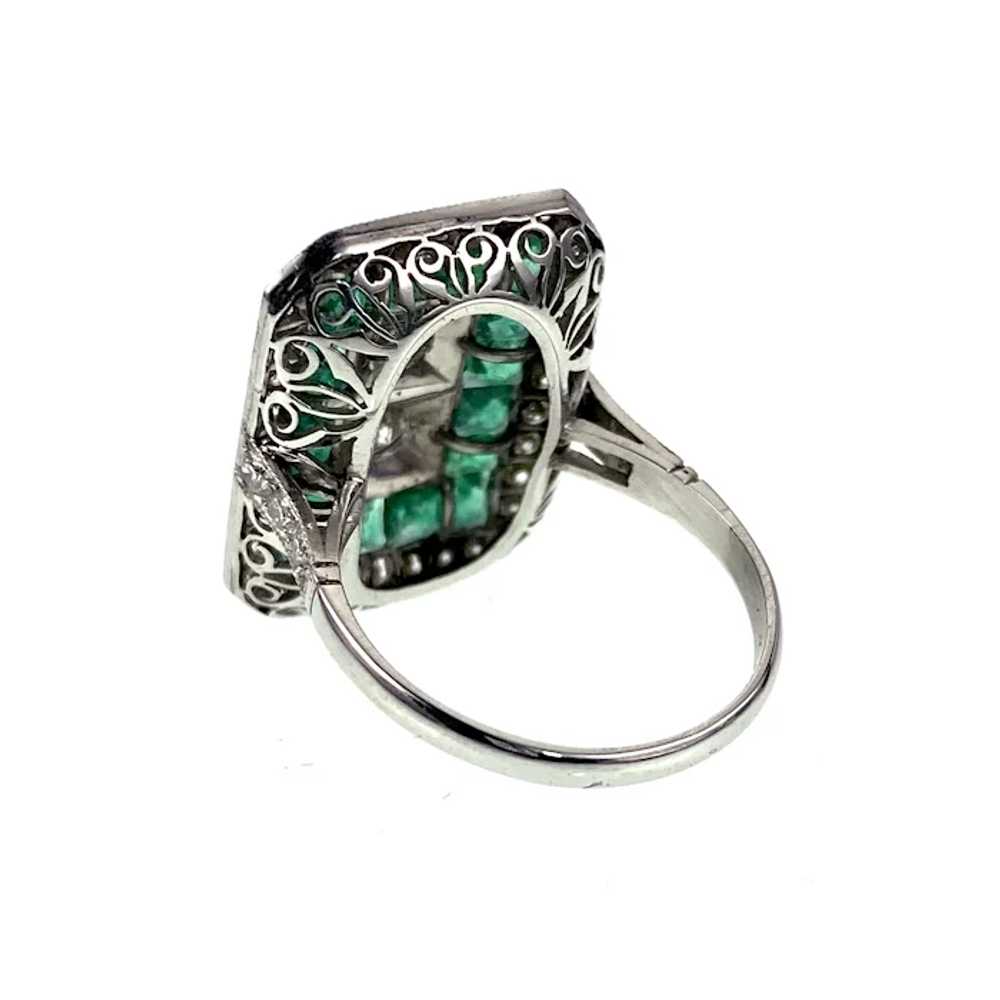 Antique Emerald & Diamond Art Deco Platinum Ring - image 6