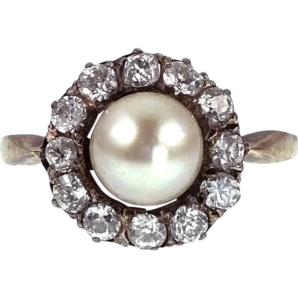Antique 14K & Siver top, Diamond & Pearl Ring - image 1