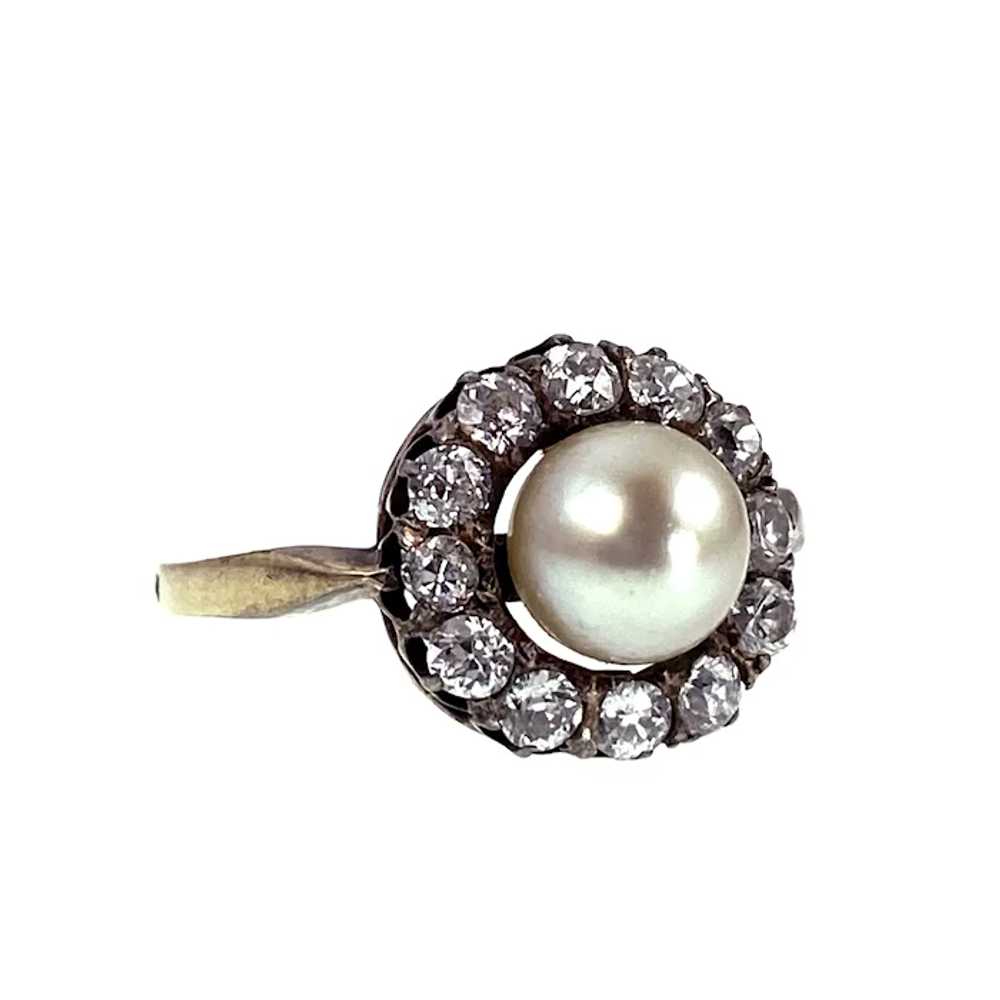 Antique 14K & Siver top, Diamond & Pearl Ring - image 2