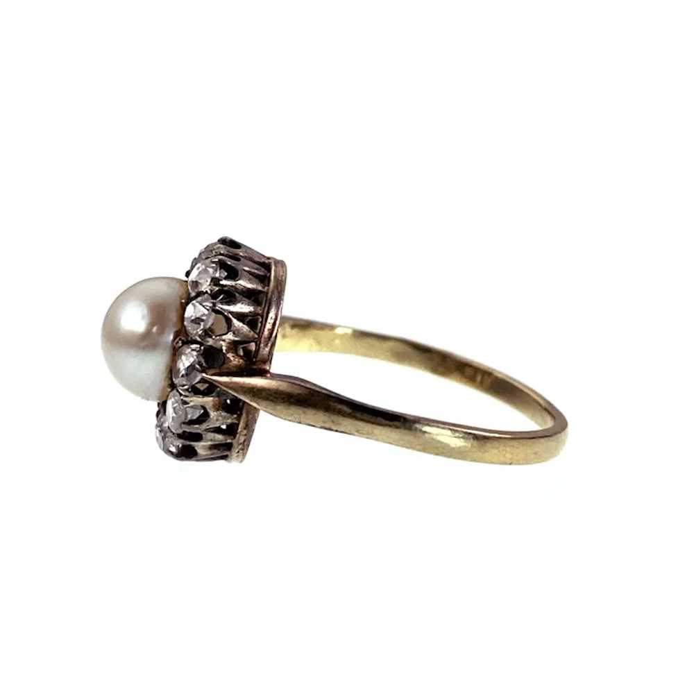 Antique 14K & Siver top, Diamond & Pearl Ring - image 3