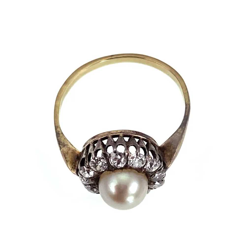 Antique 14K & Siver top, Diamond & Pearl Ring - image 5