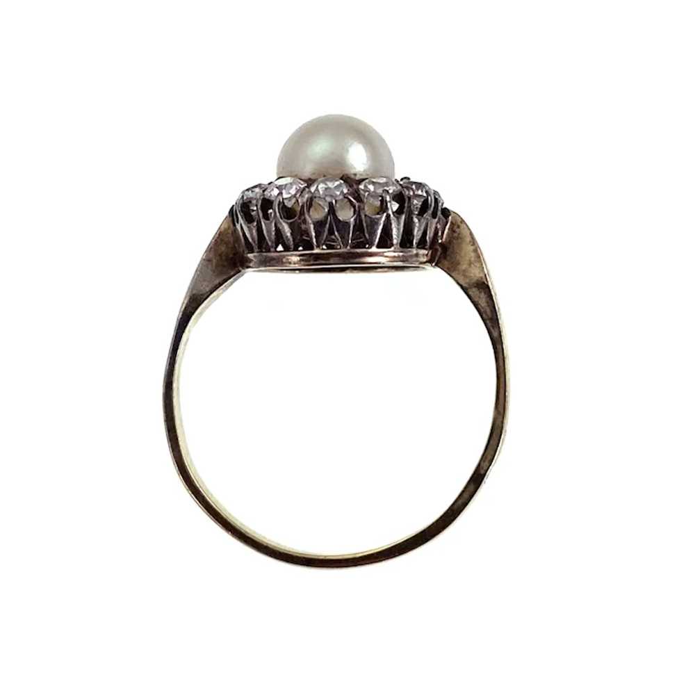 Antique 14K & Siver top, Diamond & Pearl Ring - image 6