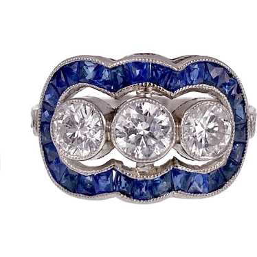 Antique Late Art Deco Platinum, Diamond & Sapphire