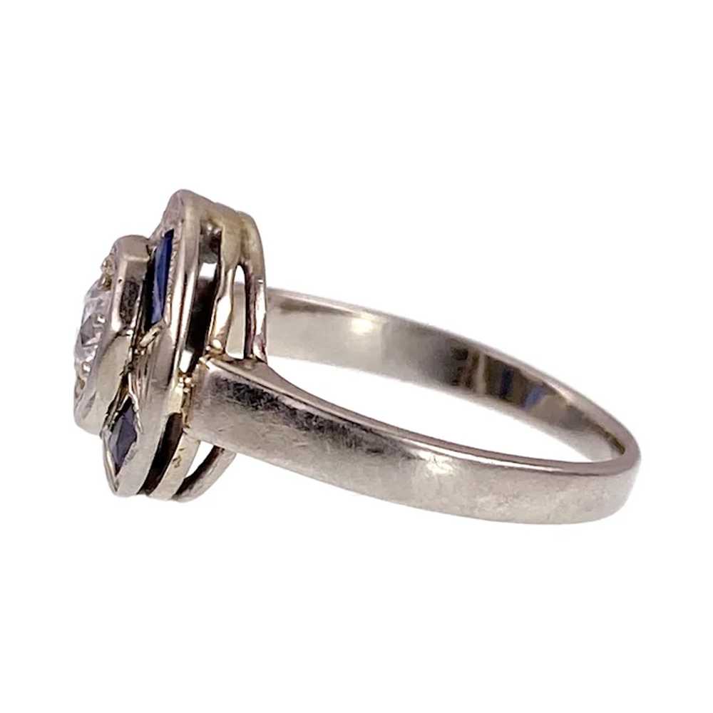 Art Deco 14K, Sapphire & Diamond Ring - image 3