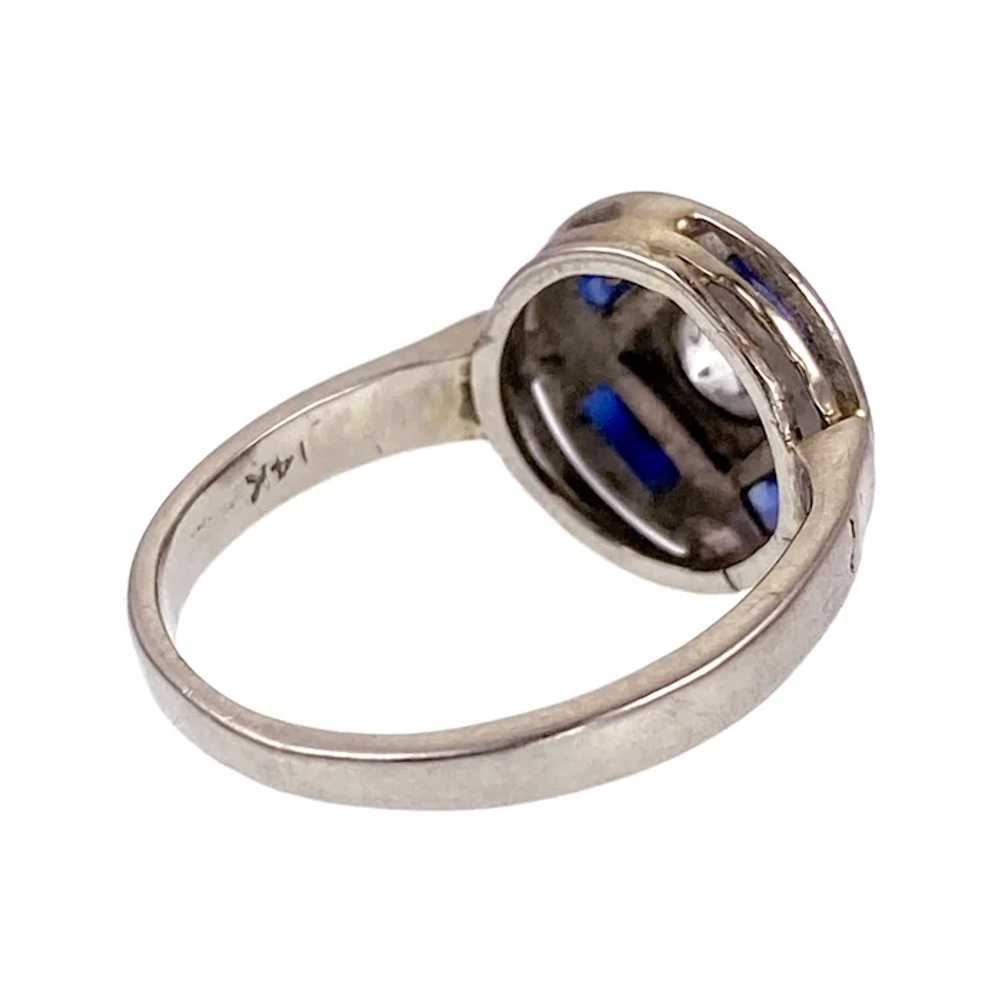 Art Deco 14K, Sapphire & Diamond Ring - image 4