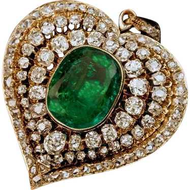 Antique Victorian Era Emerald Diamond Heart Shape… - image 1