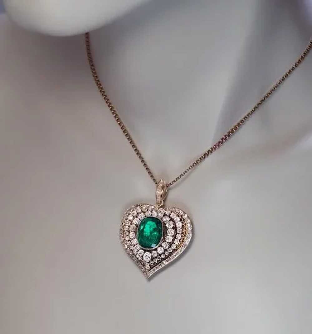 Antique Victorian Era Emerald Diamond Heart Shape… - image 2