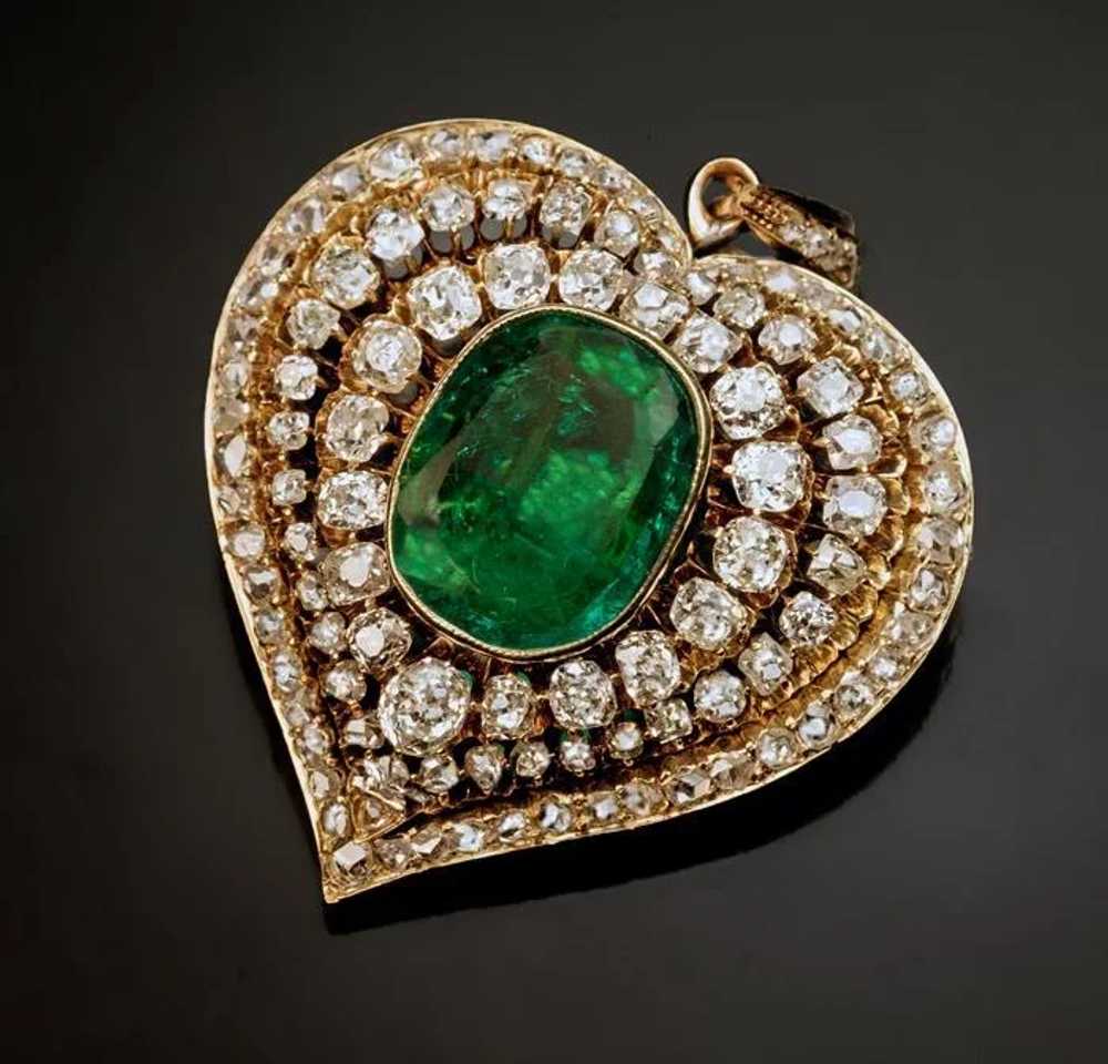 Antique Victorian Era Emerald Diamond Heart Shape… - image 3