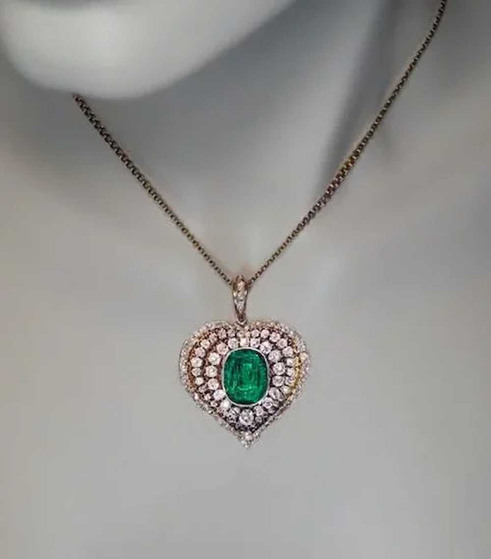 Antique Victorian Era Emerald Diamond Heart Shape… - image 4