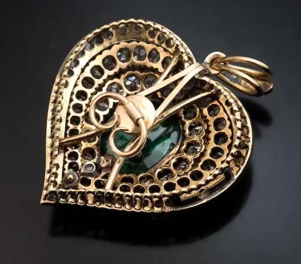 Antique Victorian Era Emerald Diamond Heart Shape… - image 5