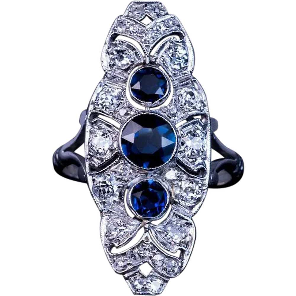 Art Deco Vintage Sapphire Diamond Platinum Cockta… - image 1