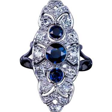 Art Deco Vintage Sapphire Diamond Platinum Cockta… - image 1