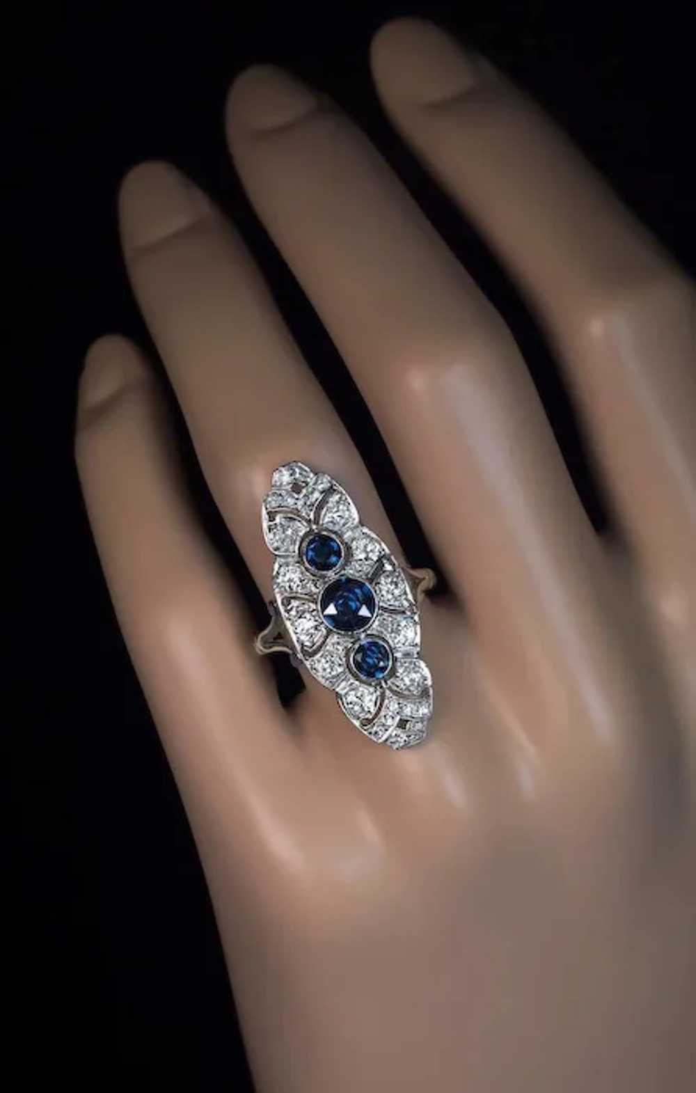 Art Deco Vintage Sapphire Diamond Platinum Cockta… - image 2