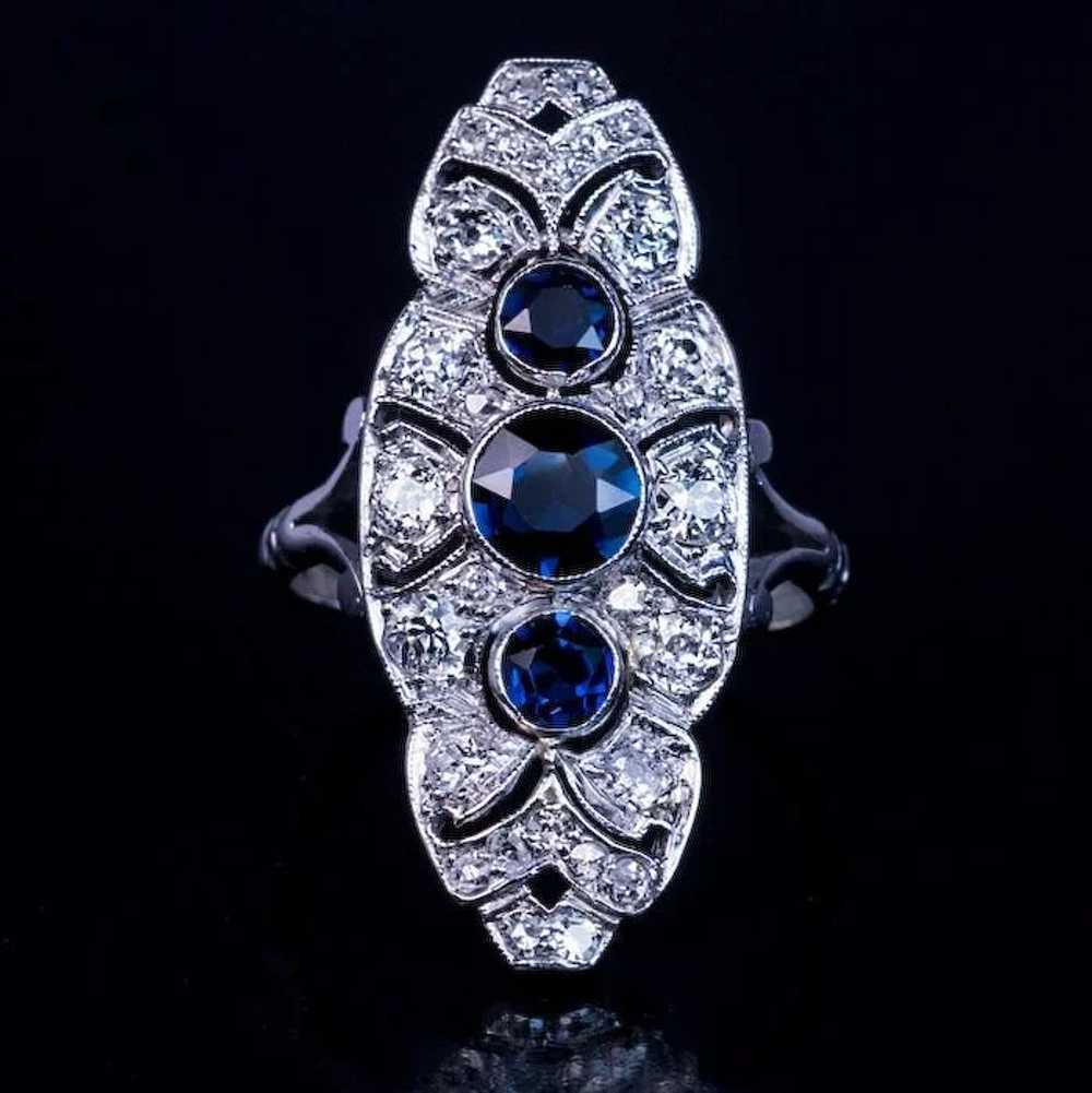 Art Deco Vintage Sapphire Diamond Platinum Cockta… - image 3