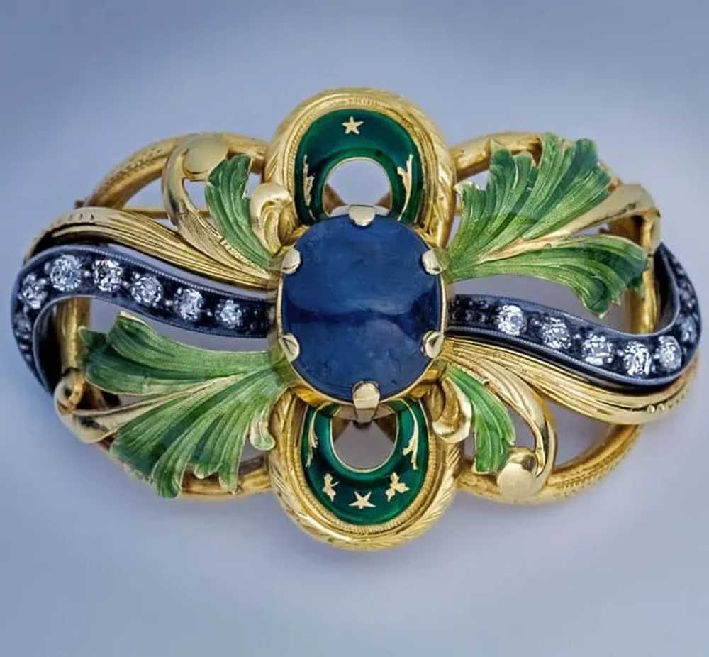 Art Nouveau Antique Sapphire Diamond Enamel Gold … - image 3