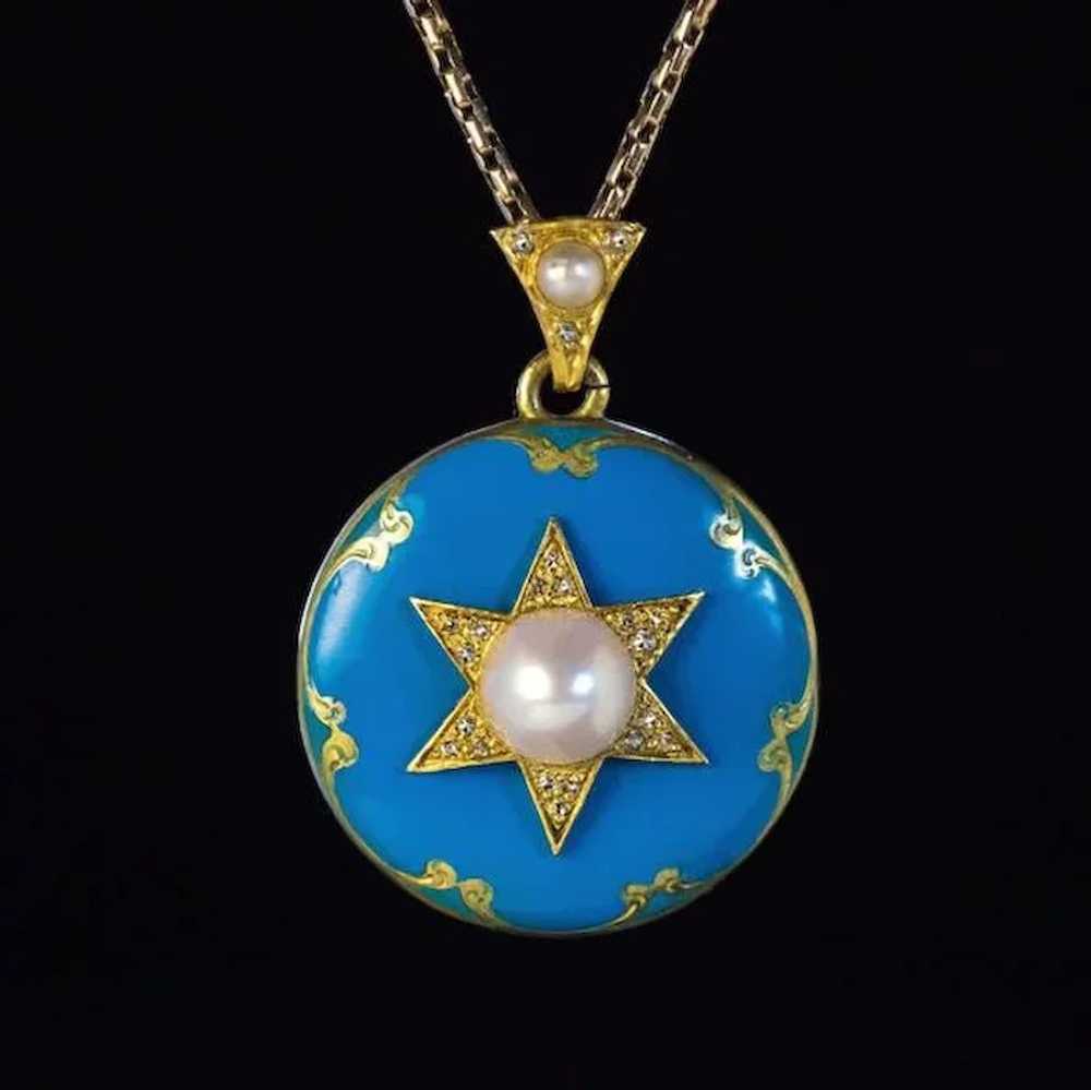 Antique Victorian Blue Enamel Pearl Diamond Penda… - image 3